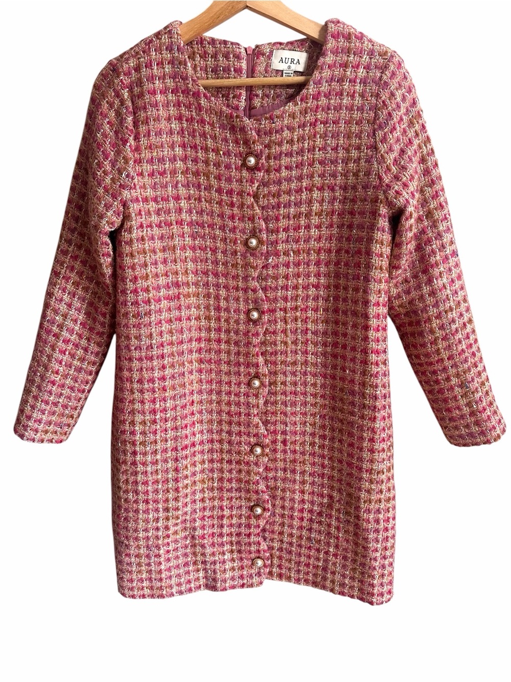 AURA The Label Pink Tweed Mini Dress Size S